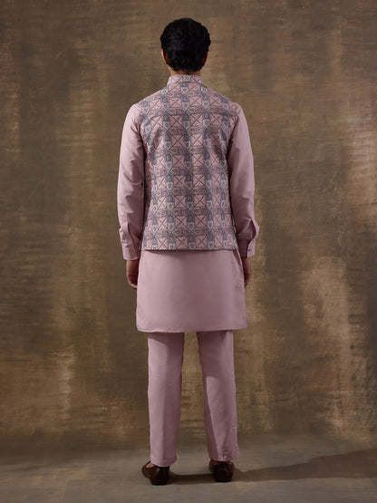 Blush Pink Mosaic Patterned Men's Kurta Set