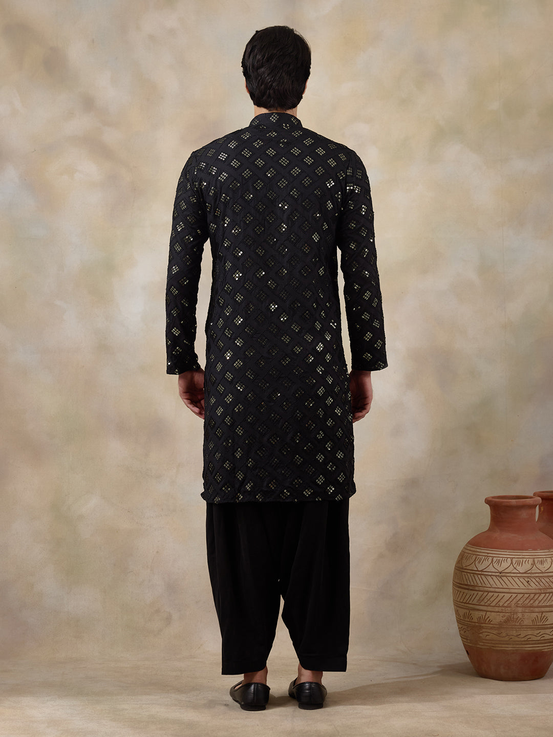 Regal Black Embellished Men's Kurta