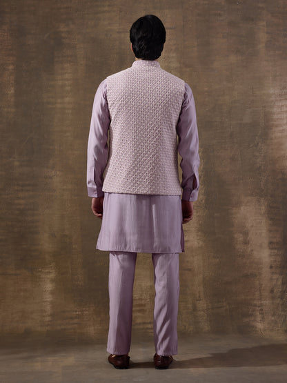 Elegant Lilac Motifs Embroidered Men's Kurta Set