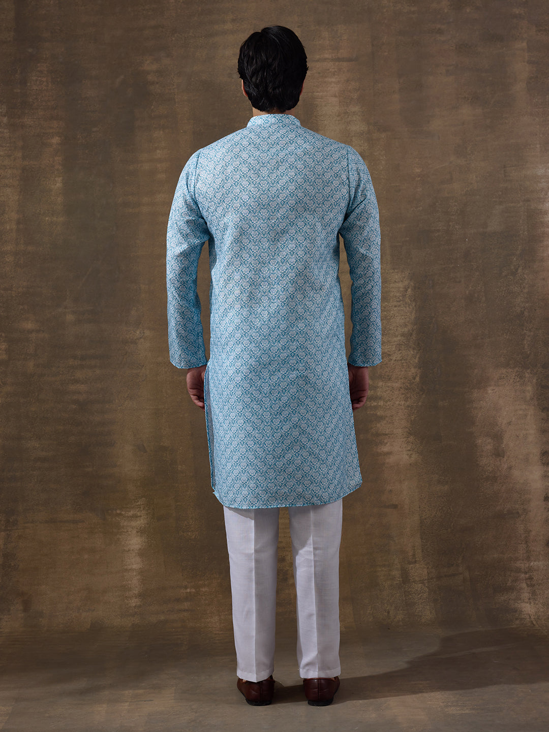 Refined Blue Ethnic Motifs Printed Men's Kurta