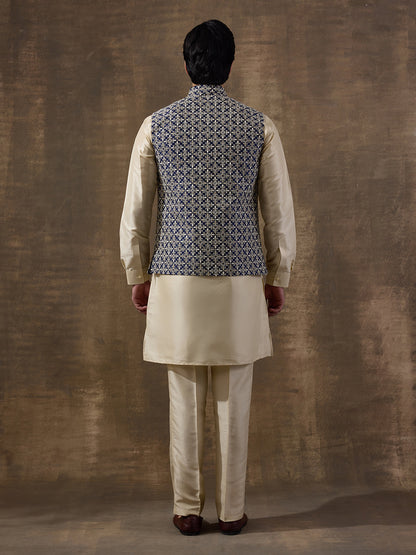 Traditional Motifs Beige Embroidered Men's Kurta Set