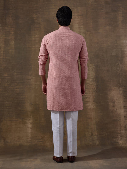 Pastel Pink Chikankari Men's Kurta with Pants