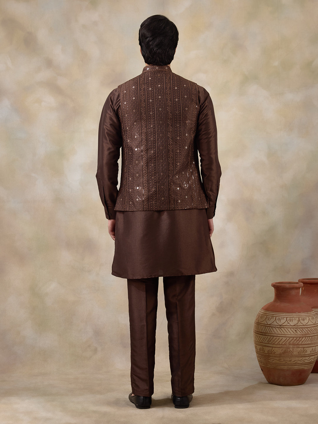 Coffee Brown Sequineed Men's Kurta Set
