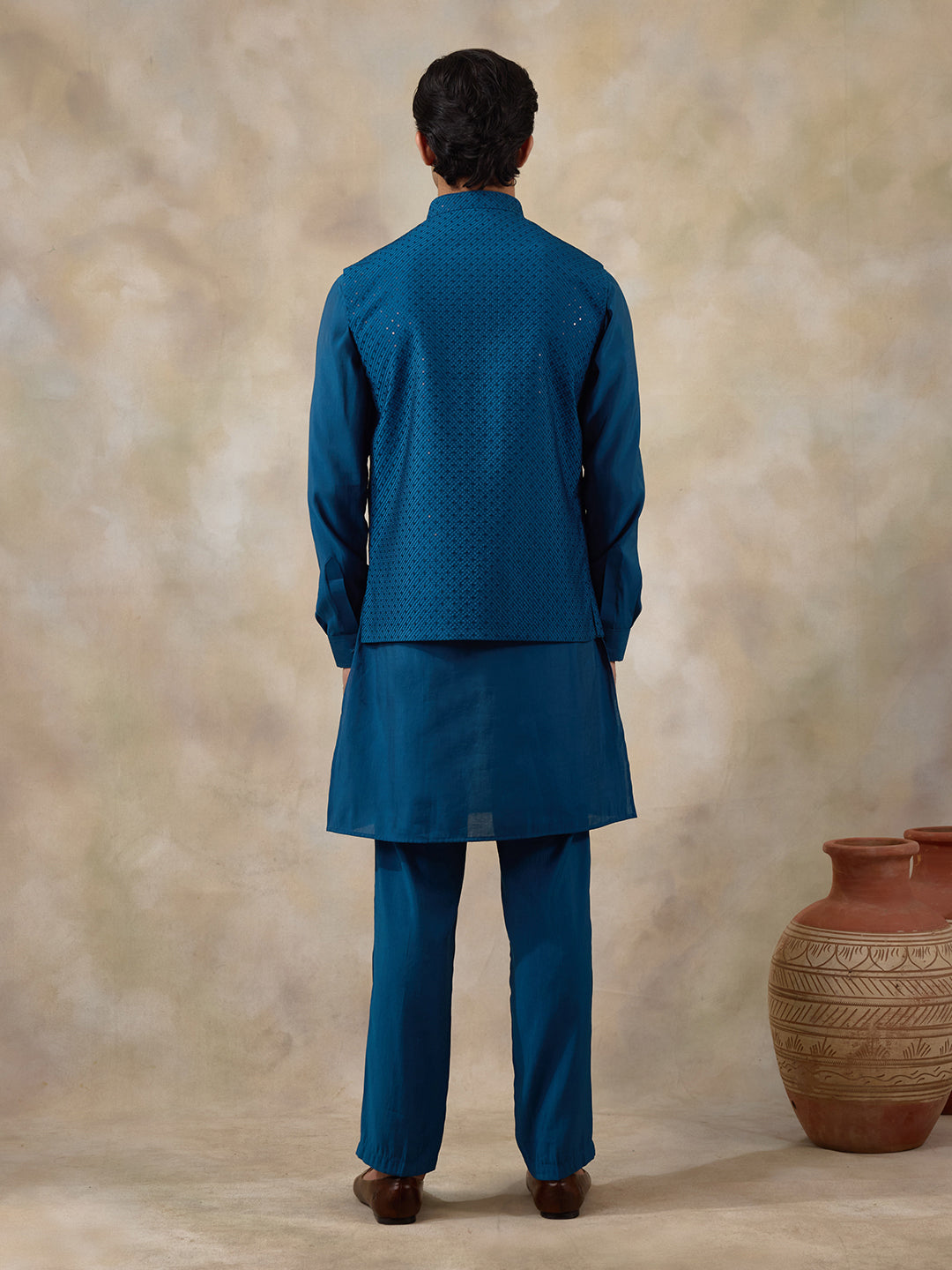 Azure Blue Sequinned Men's Kurta Set