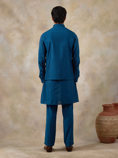Azure Blue Sequinned Men's Kurta Set