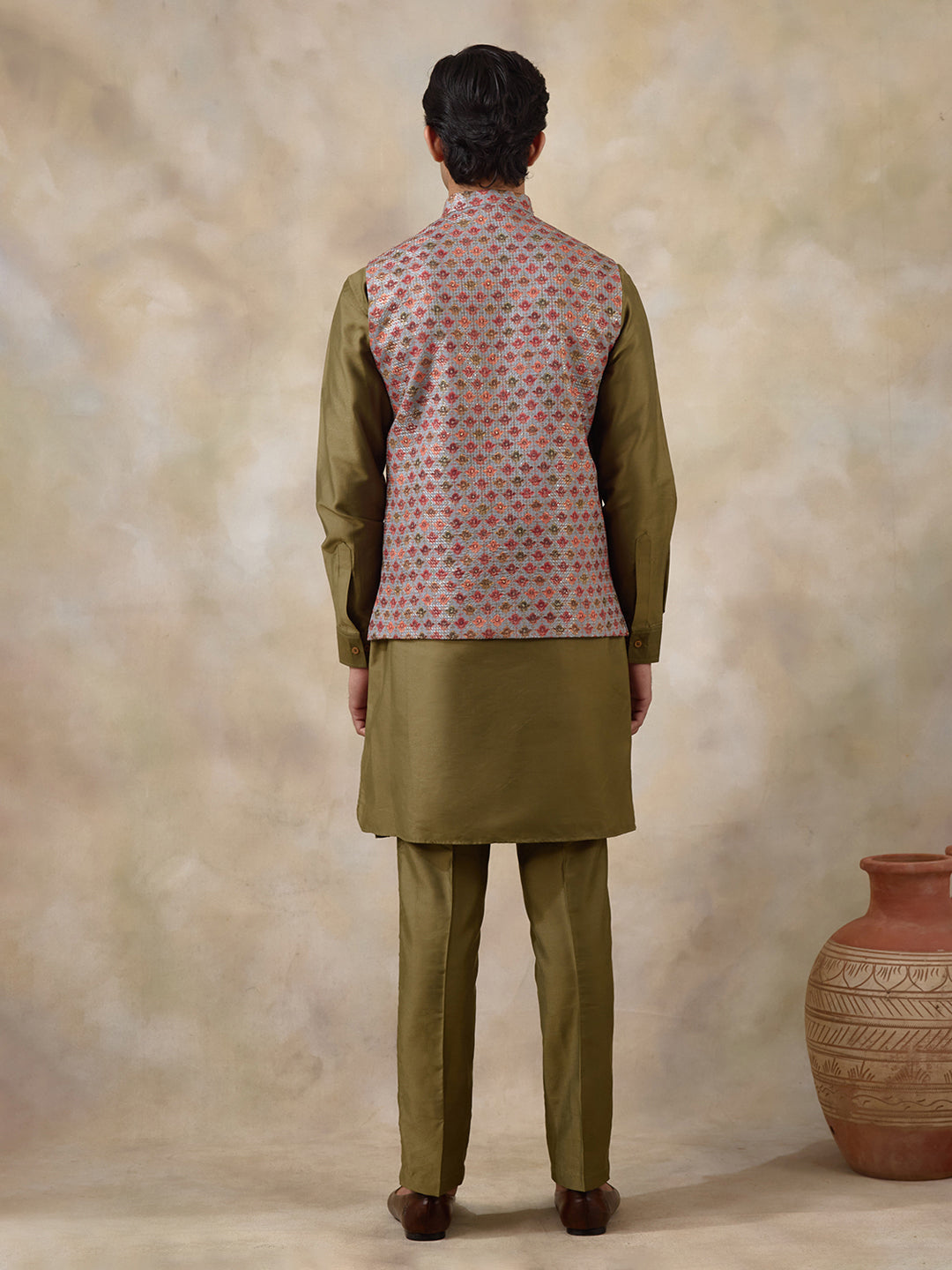 Mehendi Multicolour Patterned Men's Kurta Set