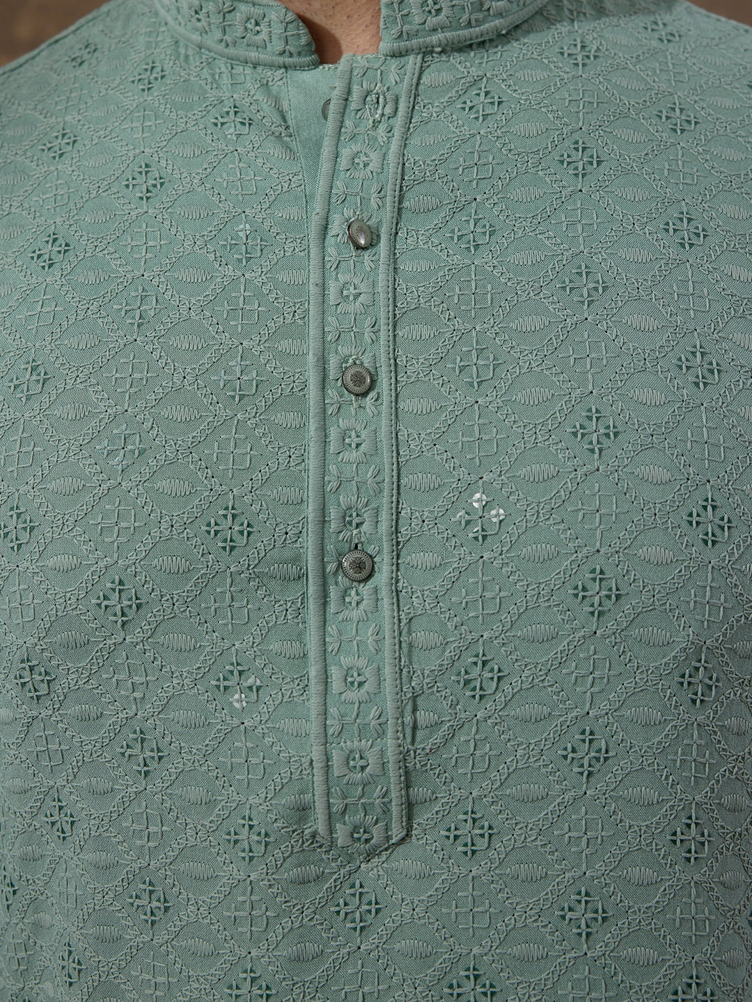 Sea Green Chikankari Men's Kurta