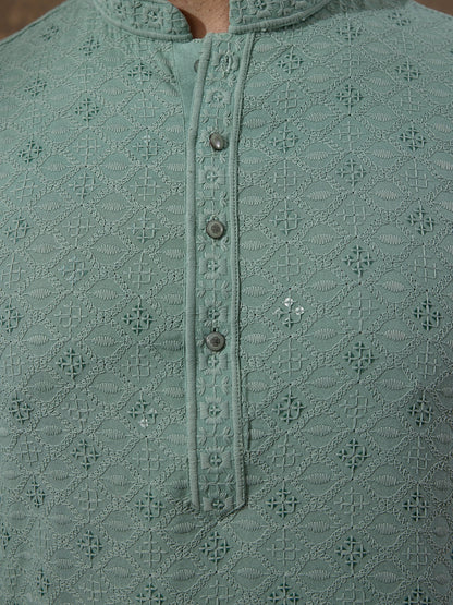 Sea Green Chikankari Men's Kurta