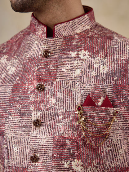 Bloody Red Patterned Men's Kurta Set