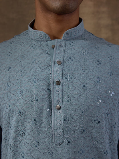 Pastel Blue Chikankari Men's Kurta