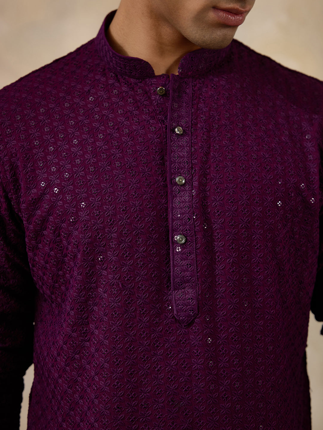 Plucky Purple Chikankari Men's Kurta with Pants