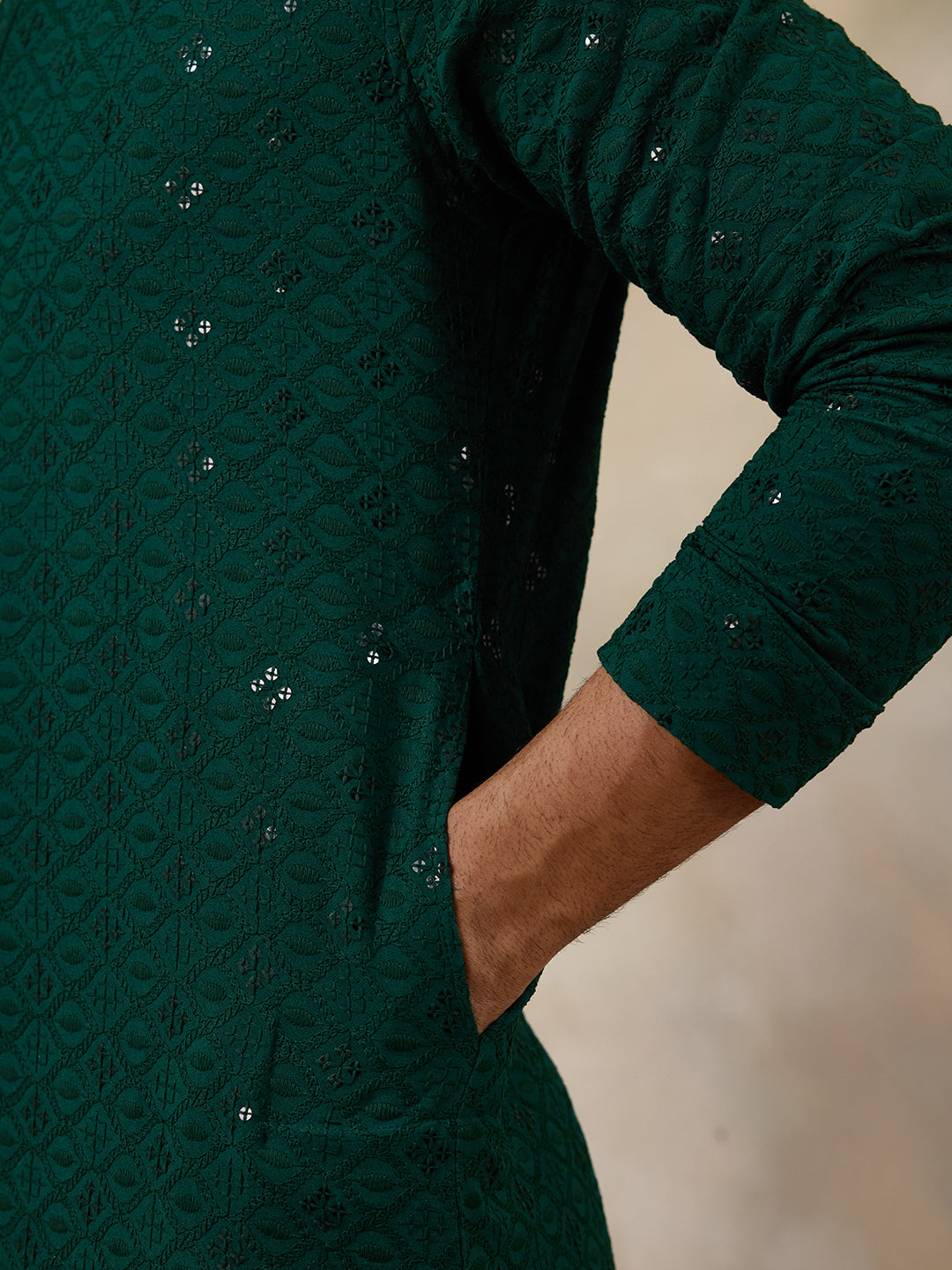 Bottle Green Chikankari Men's Kurta