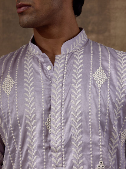 Fresh Lavender Embroidered Men's Kurta