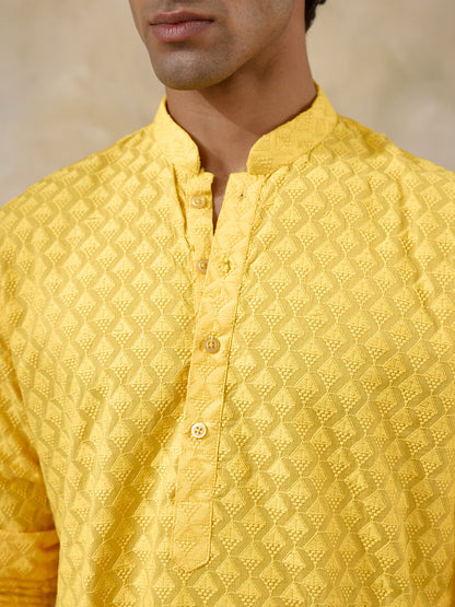 Haldi Yellow Thread Work Men's Kurta with Pants