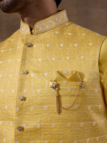 Temple Yellow Embroidered Men's Kurta Set