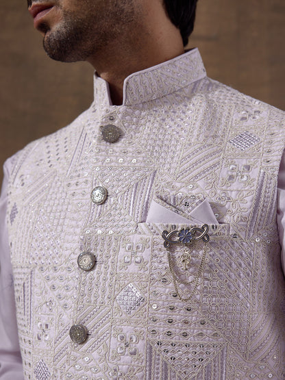 Light Lilac Sequinned Men's Kurta Set