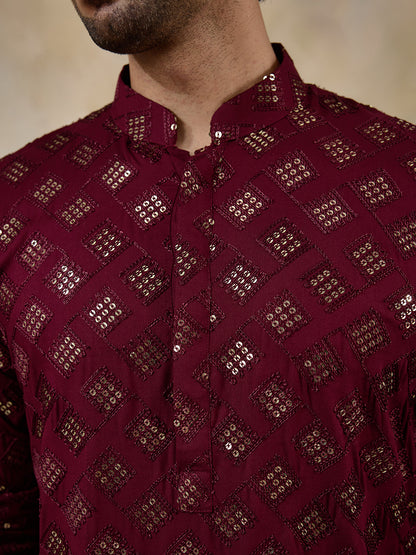 Regal Wine Embellished Men's Kurta