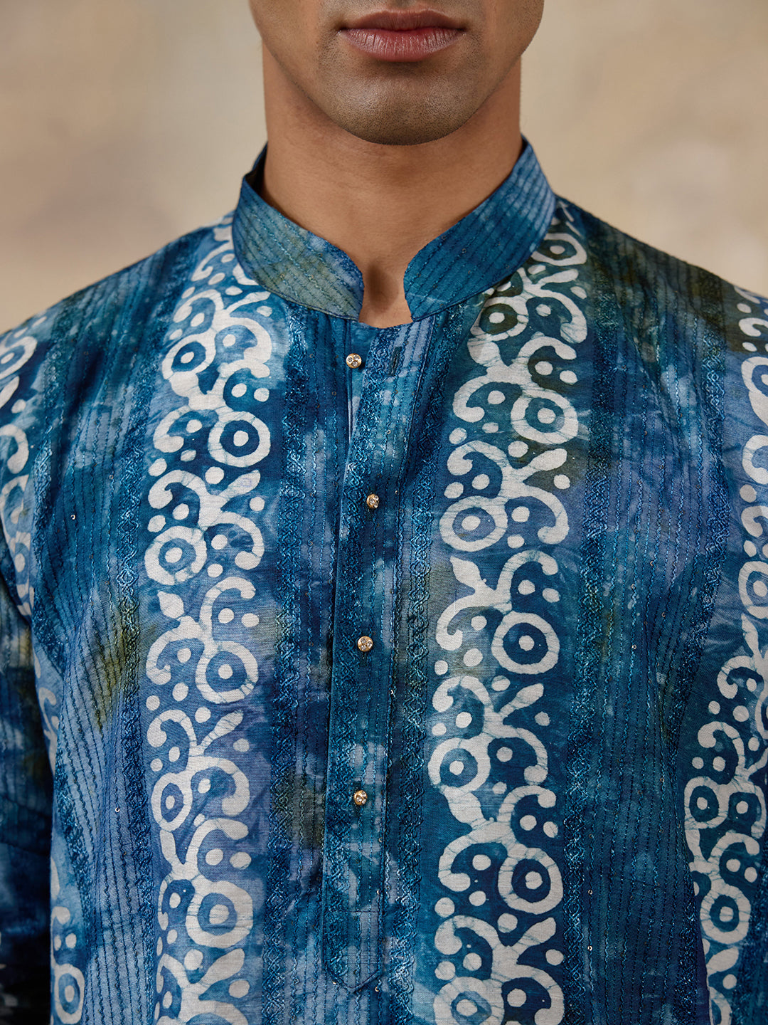 Vibrant Blue Batik Printed Men's Kurta