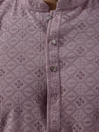 Lavish Lavender Chikankari Men's Kurta with Pants