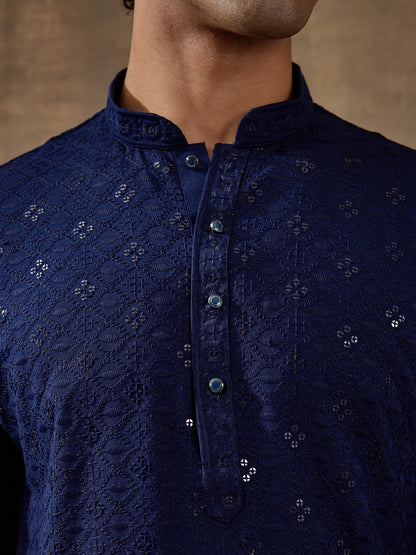 Regal Blue Chikankari Men's Kurta with Pants