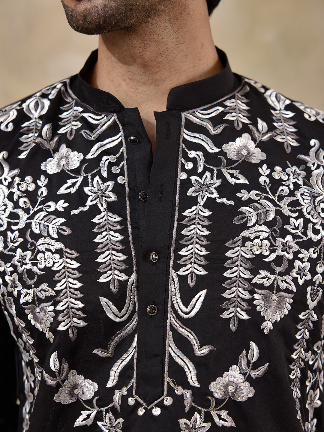 Majestic Black Aari Embroidered Men's Kurta