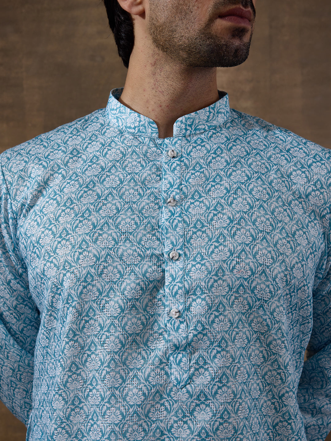 Refined Blue Ethnic Motifs Printed Men's Kurta