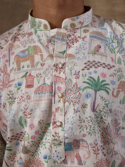 Old Jaipur Multicolor Printed Men's Kurta