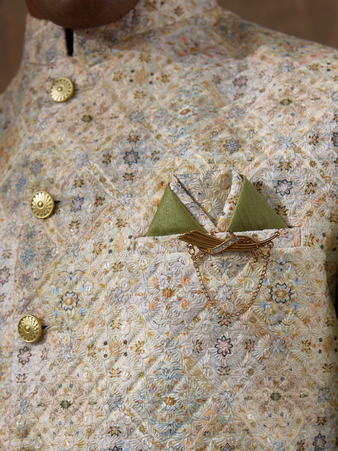 Light Olive Patterned Men's Kurta Set