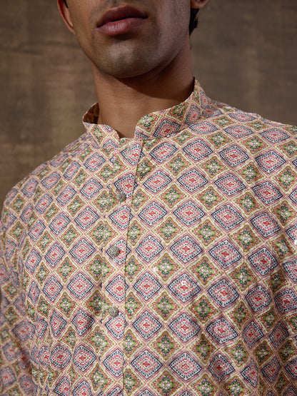 Jazzy Multi-colored Geometrics Printed Men's Kurta