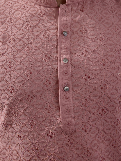 Pastel Pink Chikankari Men's Kurta with Pants