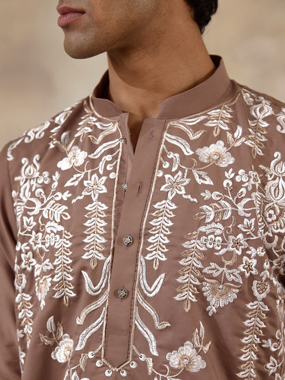 Elegant Nude Aari Embroidered Men's Kurta