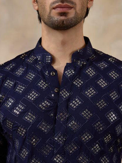 Regal Blue Embellished Men's Kurta