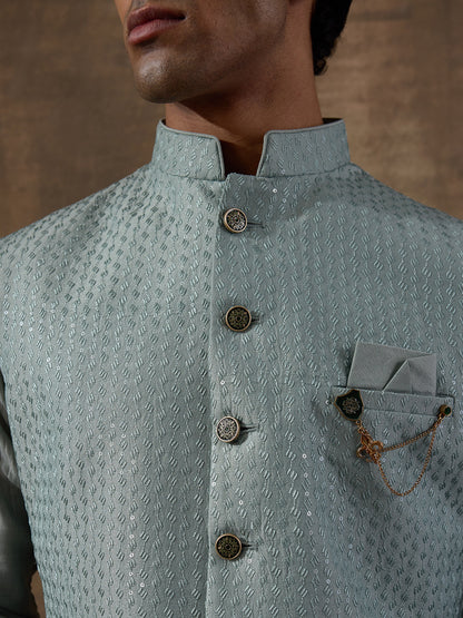 Sea Green Sequinned Men's Kurta Set