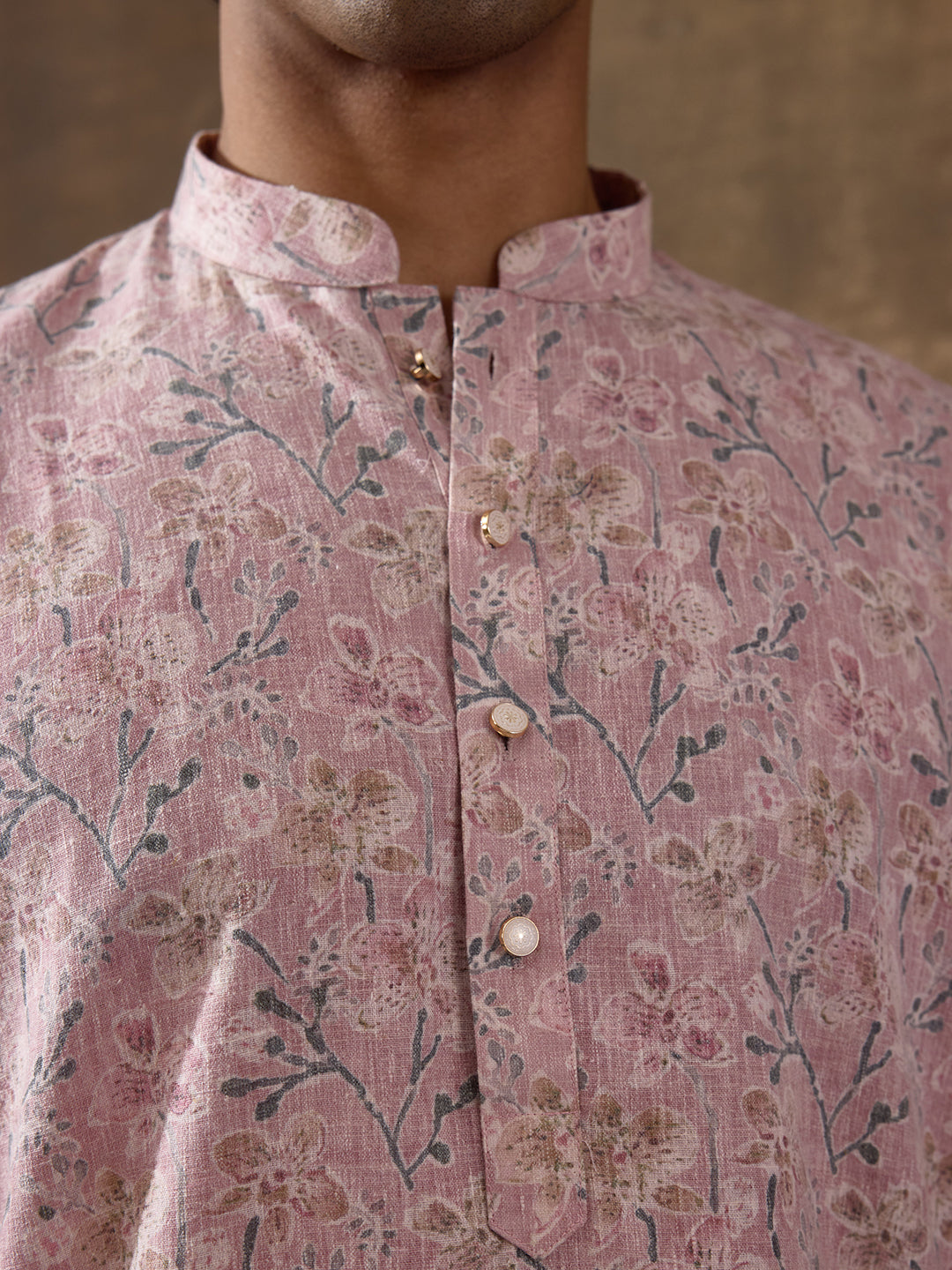 Soft Pink Floral Printed Men's Kurta