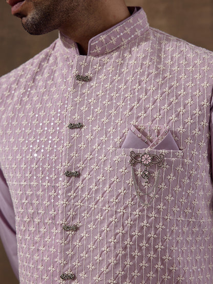 Elegant Lilac Motifs Embroidered Men's Kurta Set