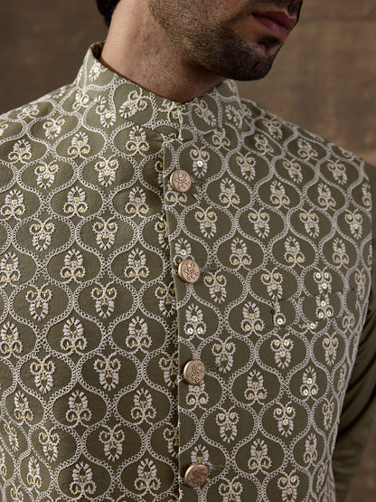 Olive Embroidered Men's Kurta Set