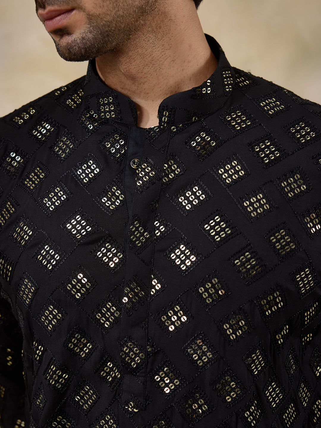 Regal Black Embellished Men's Kurta