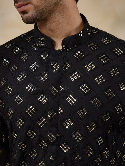 Regal Black Embellished Men's Kurta