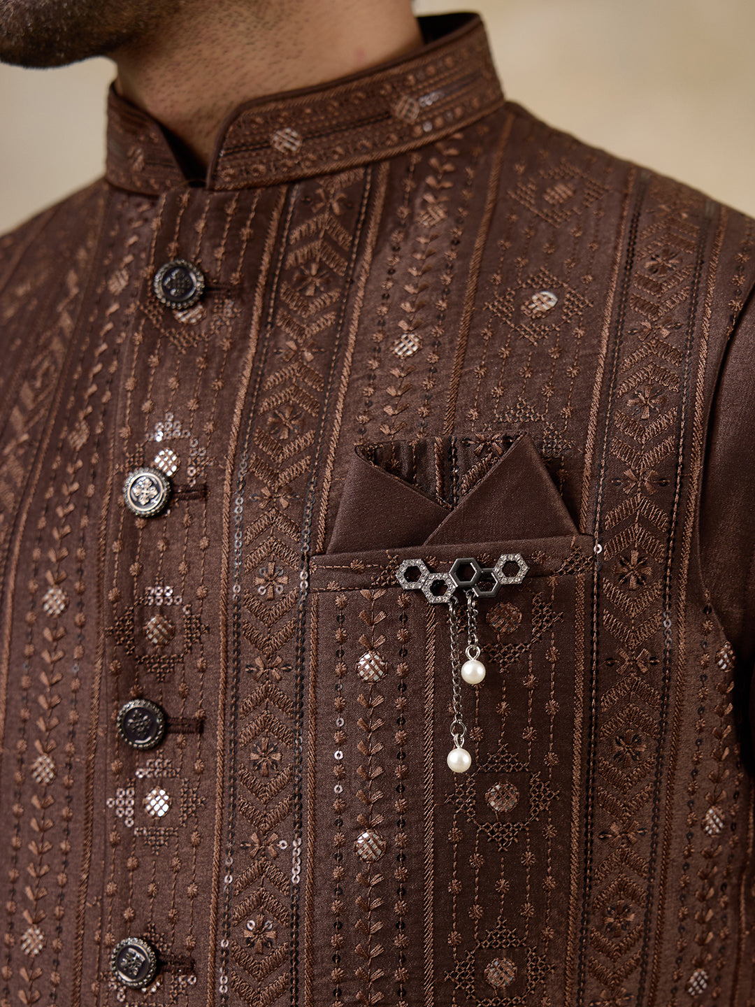 Coffee Brown Sequineed Men's Kurta Set