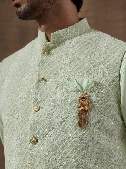 Pastel Green Motifs Embroidered Men's Kurta Set