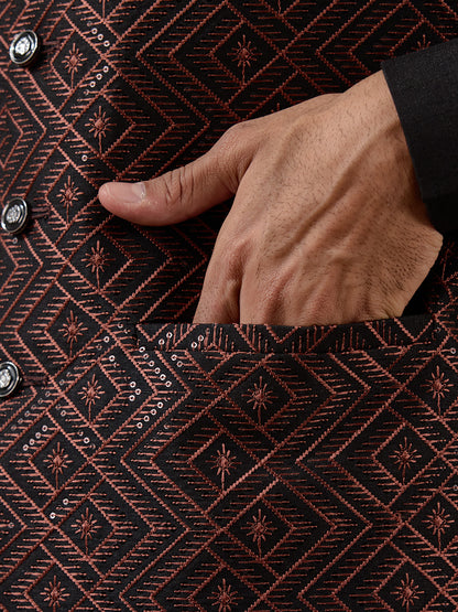 Rust Black Embroidered Men's Kurta Set
