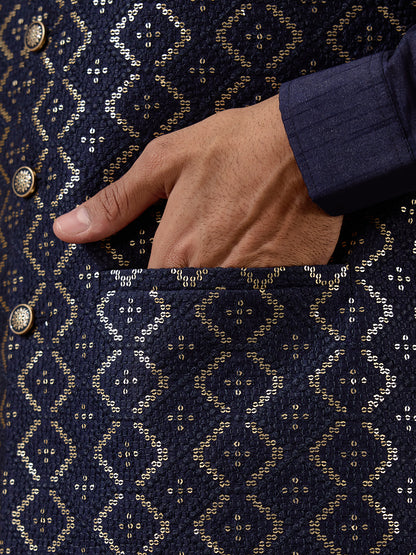 Deep Blue Sequinned Men's Kurta Set