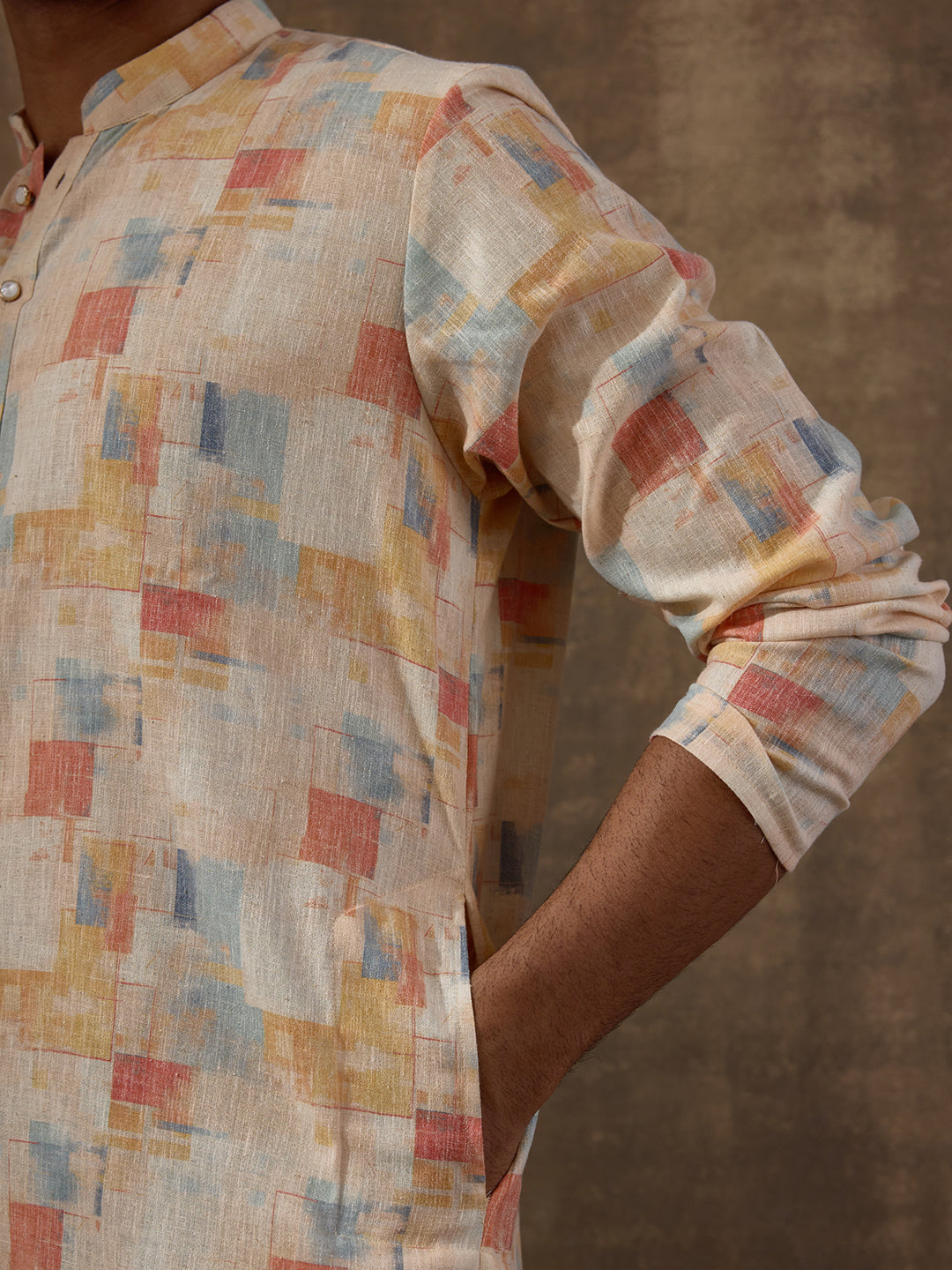 Light Yellow Abstract Printed Men's Kurta