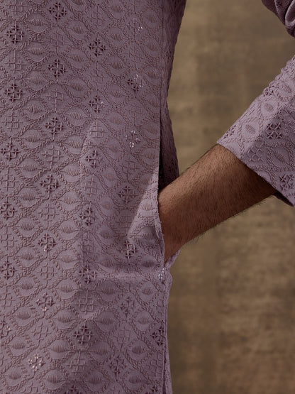 Lavish Lavender Chikankari Men's Kurta with Pants