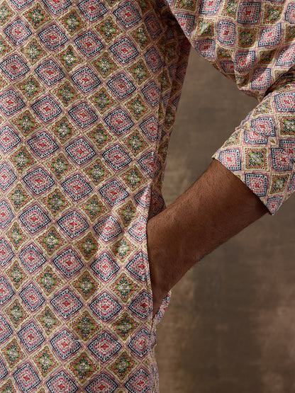 Jazzy Multi-colored Geometrics Printed Men's Kurta