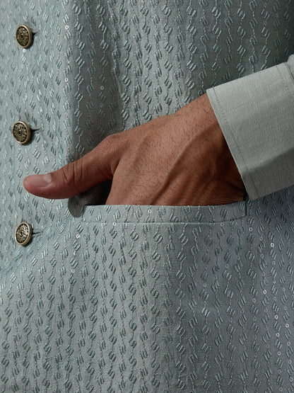 Sea Green Sequinned Men's Kurta Set