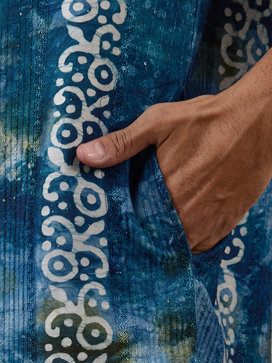 Vibrant Blue Batik Printed Men's Kurta