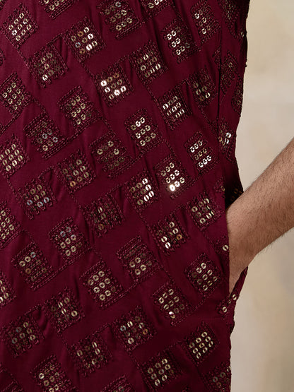 Regal Wine Embellished Men's Kurta