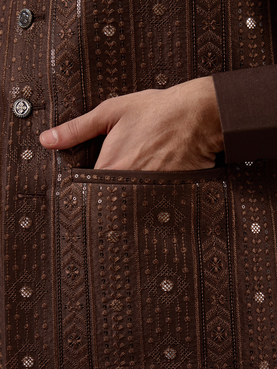 Coffee Brown Sequineed Men's Kurta Set