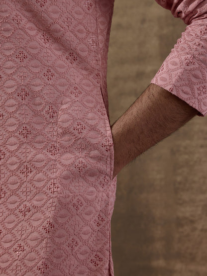 Pastel Pink Chikankari Men's Kurta with Pants